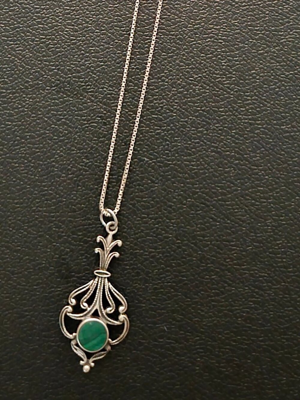 Sterling Silver 925 Malachite Pendant Necklace
